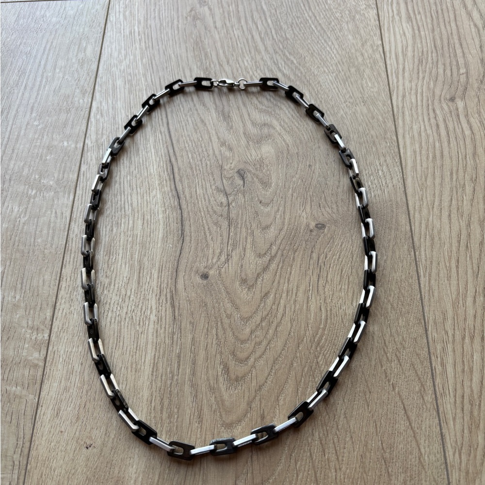 Silver and Black Stainless Steel Chain Necklace